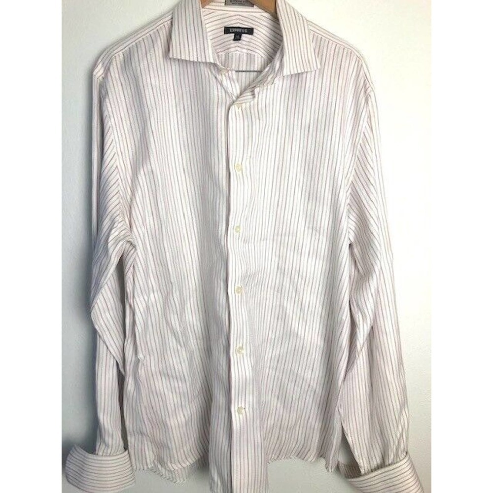 EXPRESS Dress Shirt Men's XL 17-17.5 Button Down Red White Stripe Collared Top